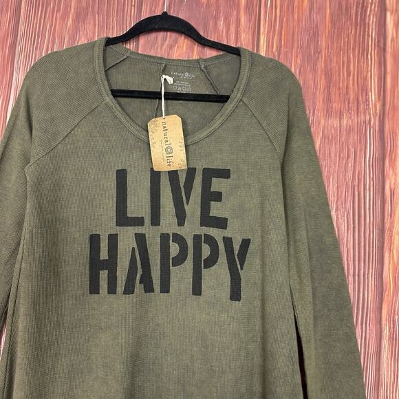 Natural Life Womens Green Waffle Knit Tunic Top Live Happy Size Small NWT - Picture 2 of 5
